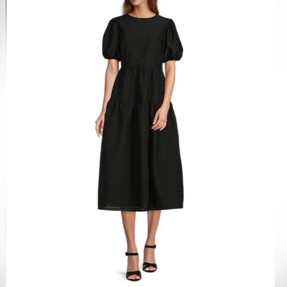 NWT/ANTONIO MELANI/"Audrina"Black Puff Sleeve Midi Dress